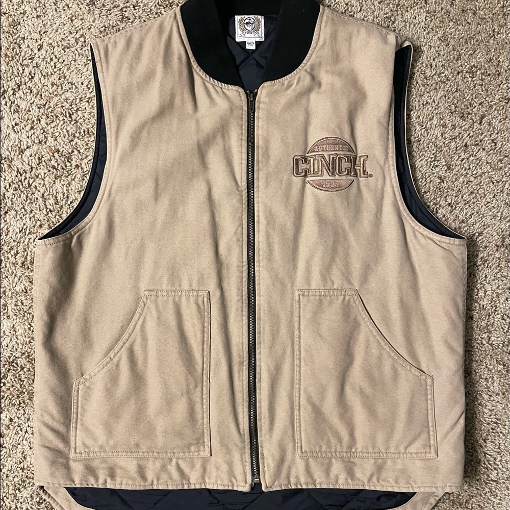 Vintage Cinch Insulated Quilted Lined Work Vest Mens 2XL Tan Canvas